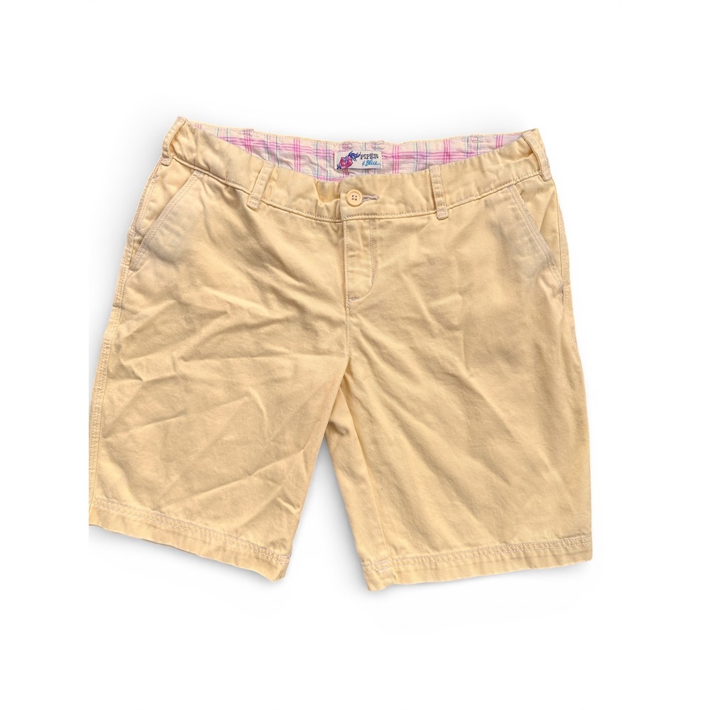 Piper & Blue Womens Chino Shorts Yellow Cotton Plaid Lined Waistband Size 11